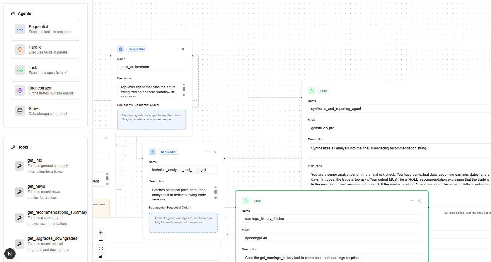 AI Workflow Canvas Interface showing drag-and-drop agent orchestration